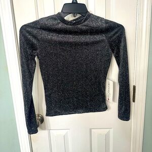 Black Sparkly Long Sleeve Small Orange Kiss Top